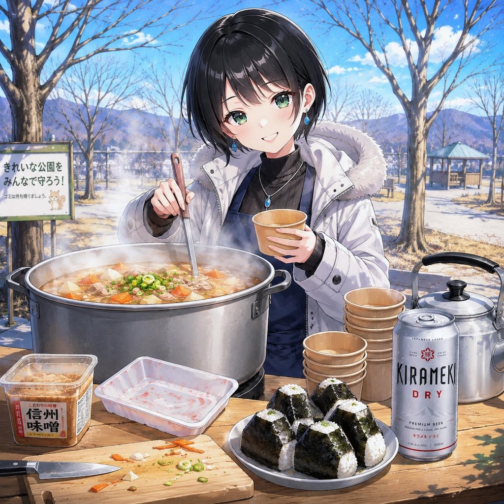 公園で豚汁を作る藍音ちゃん