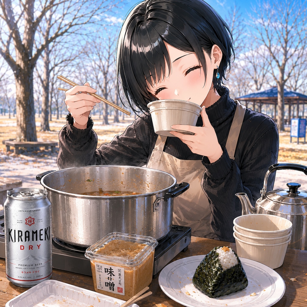 公園で豚汁を作る藍音ちゃん