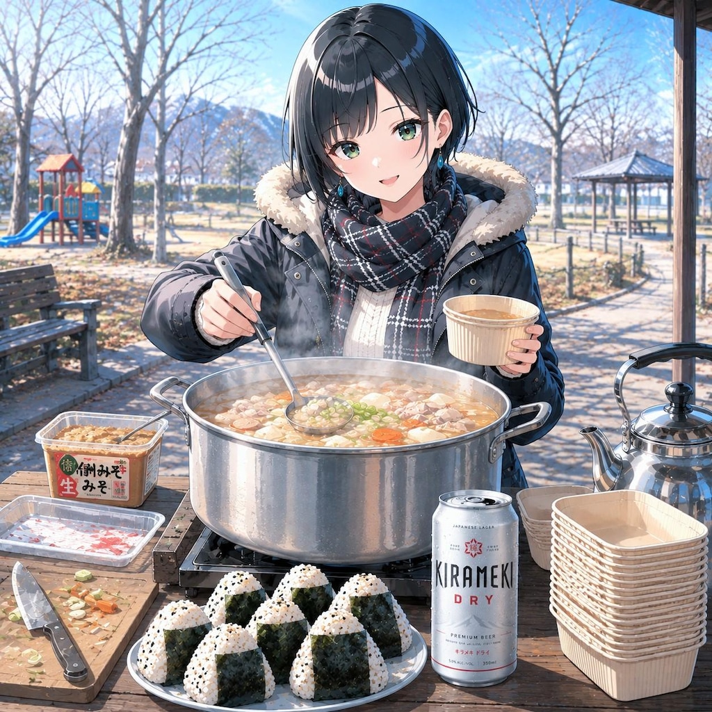 公園で豚汁を作る藍音ちゃん