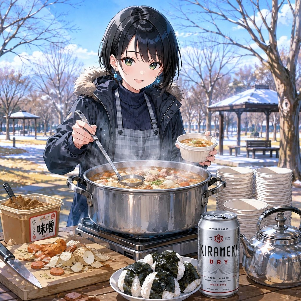 公園で豚汁を作る藍音ちゃん