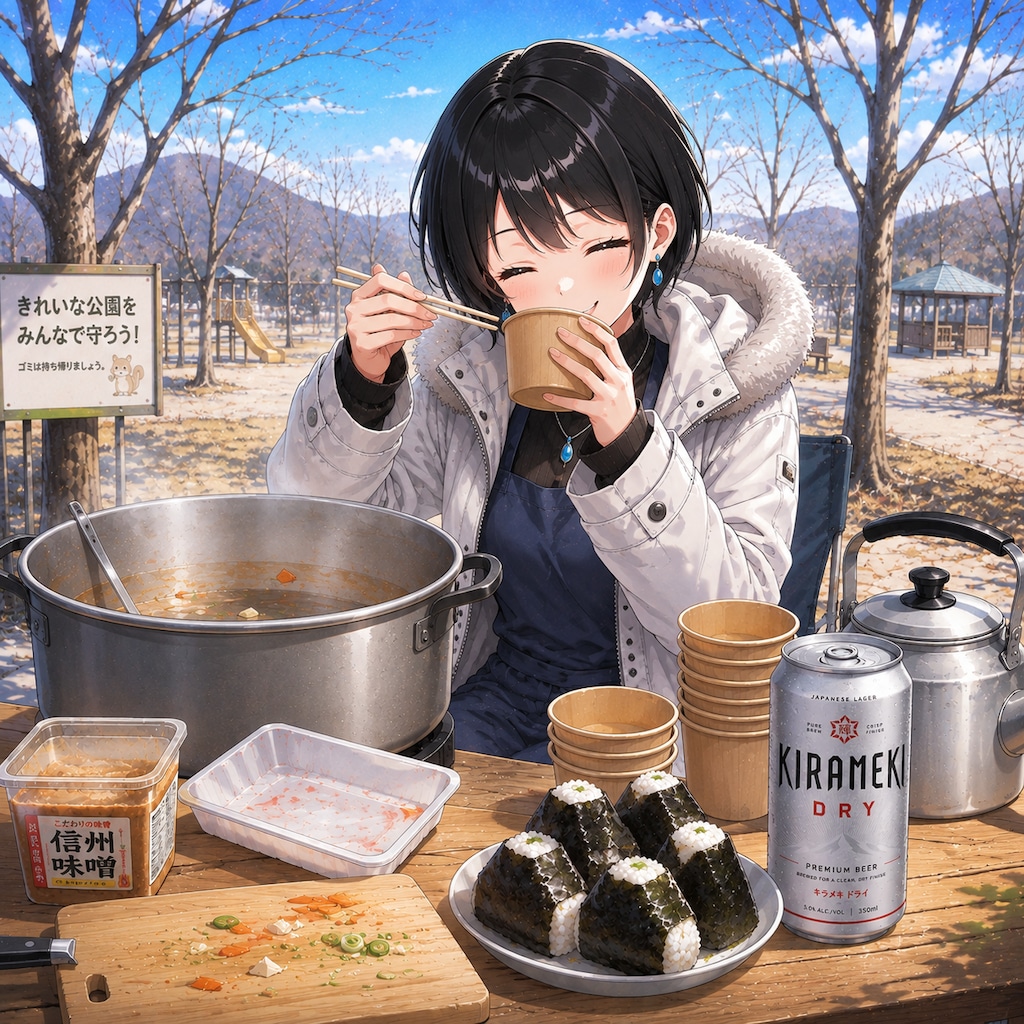 公園で豚汁を作る藍音ちゃん