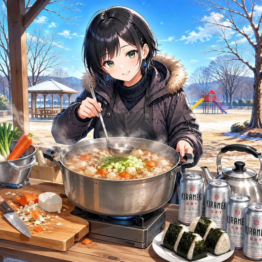 公園で豚汁を作る藍音ちゃん
