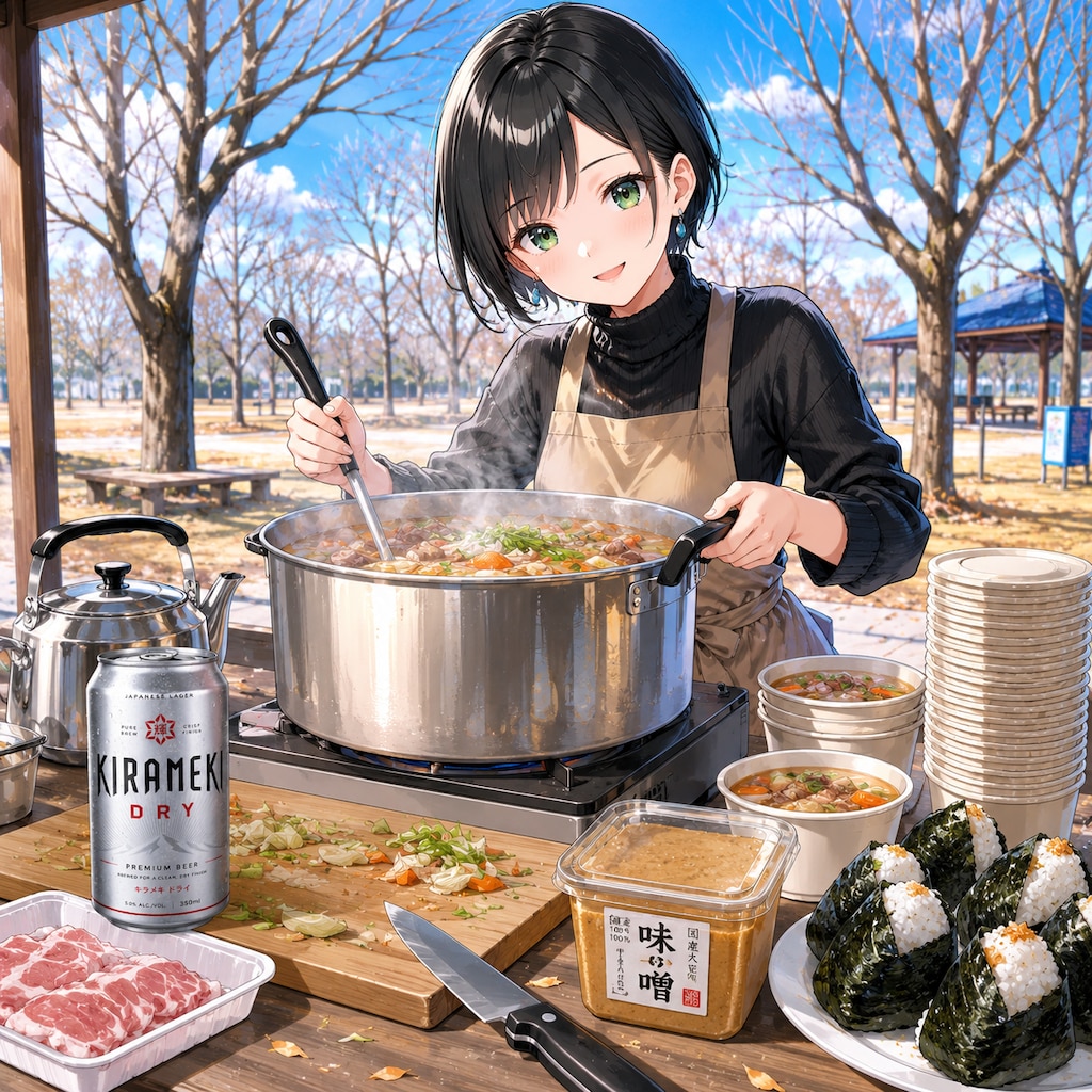 公園で豚汁を作る藍音ちゃん
