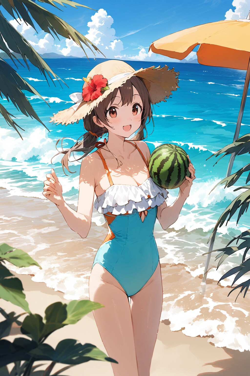 海水浴 スイカ食べるよ | の人気AIイラスト・グラビア