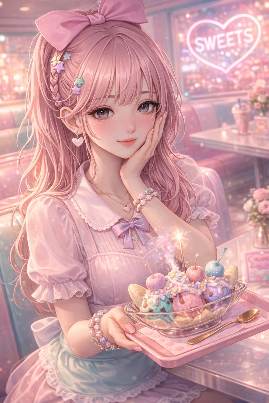 落果ちゃんは、バナナスプリットもゆめかわにしちゃうのですッ♡ | の人気AIイラスト・グラビア