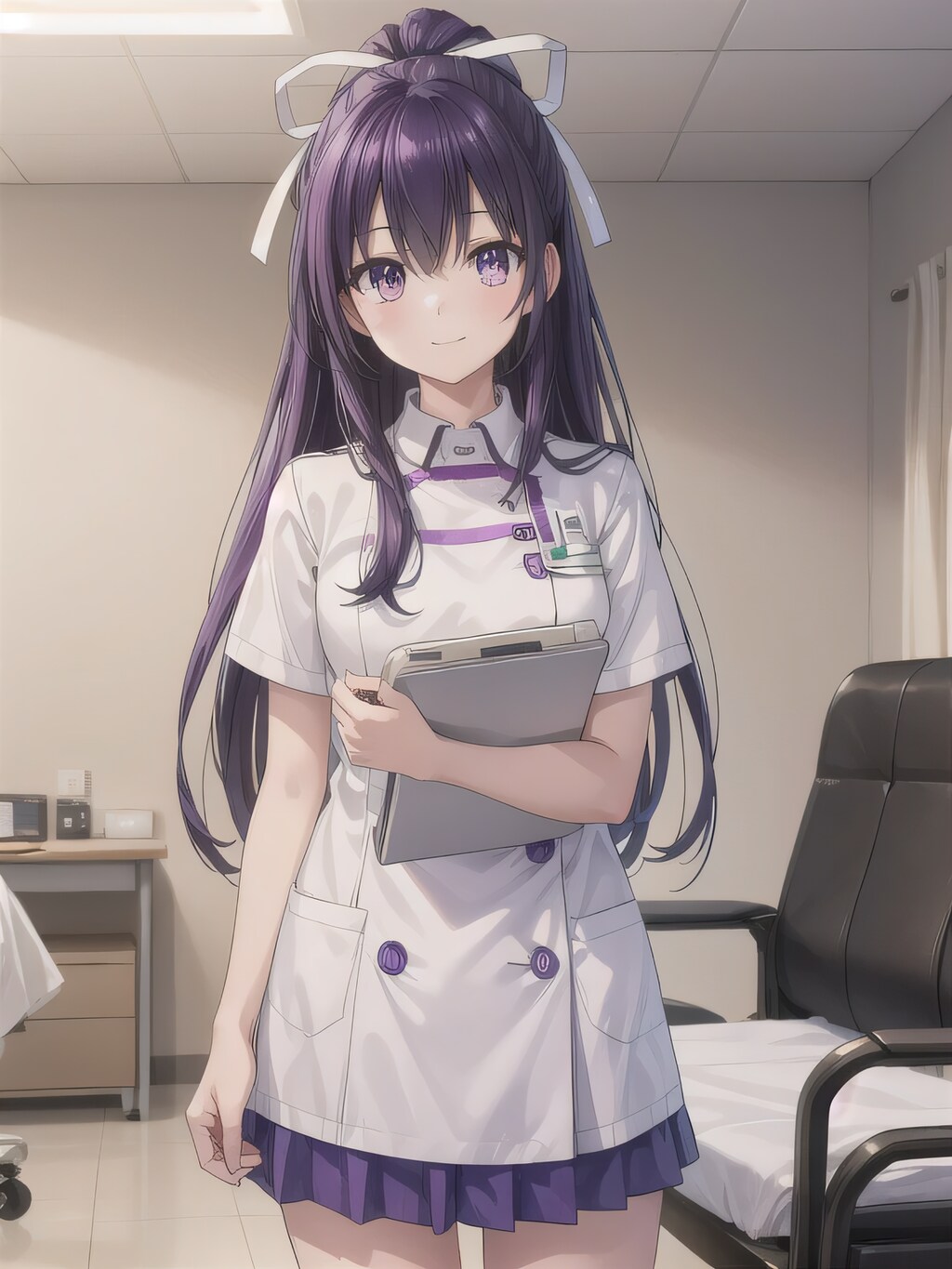 紫髪ポニテで白衣の少女