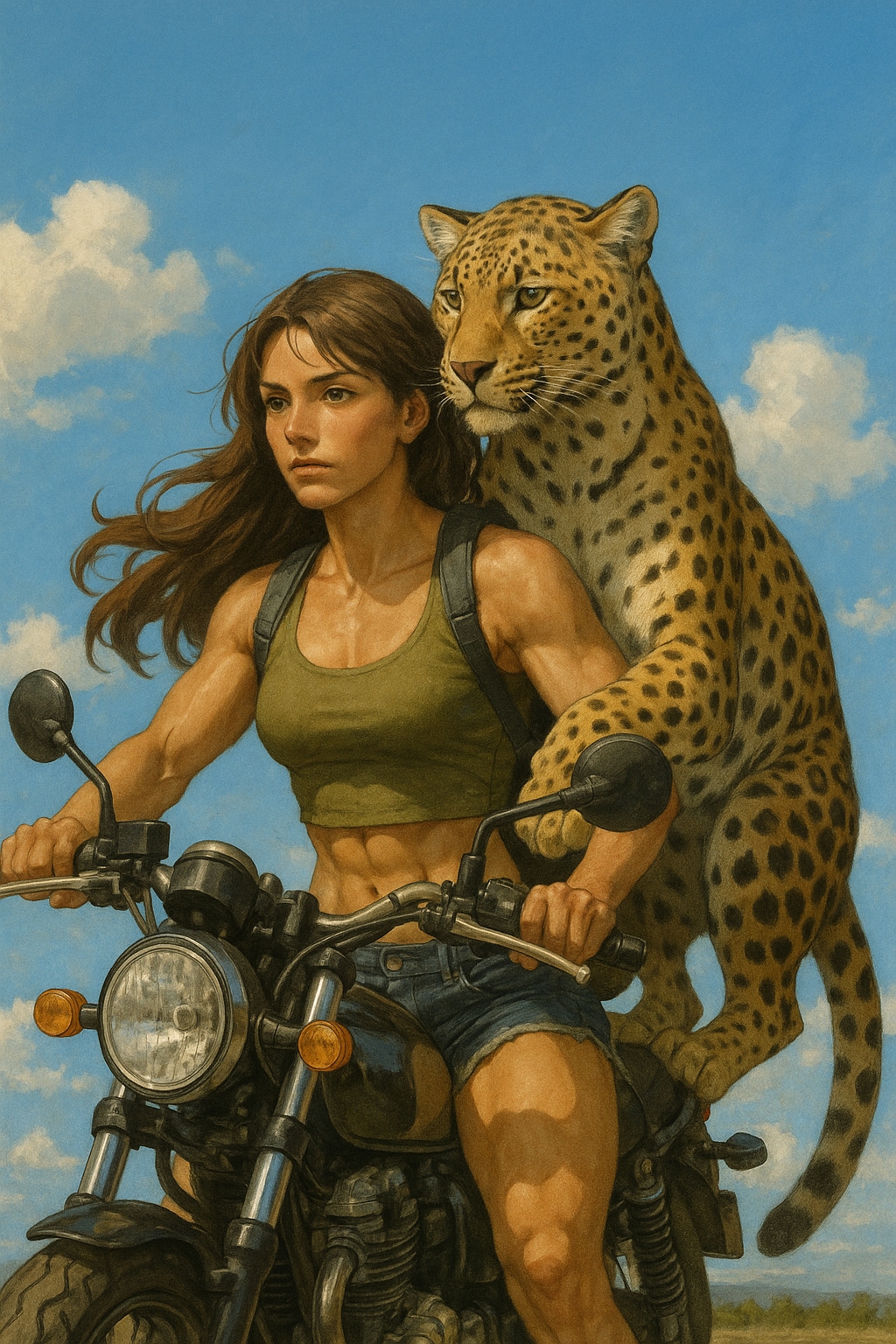 ヒョウとバイクに乗る_Dalle