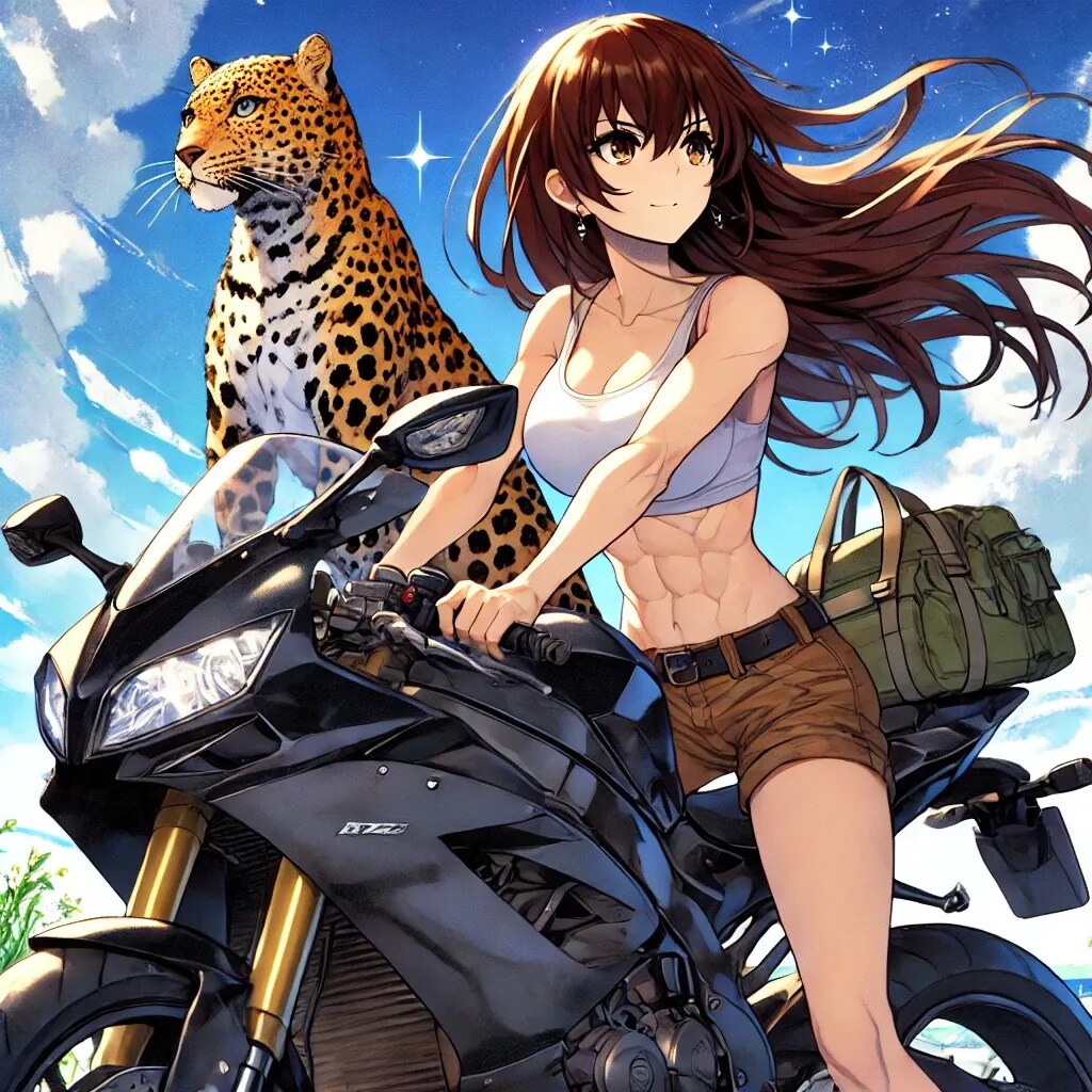ヒョウとバイクに乗る_Dalle