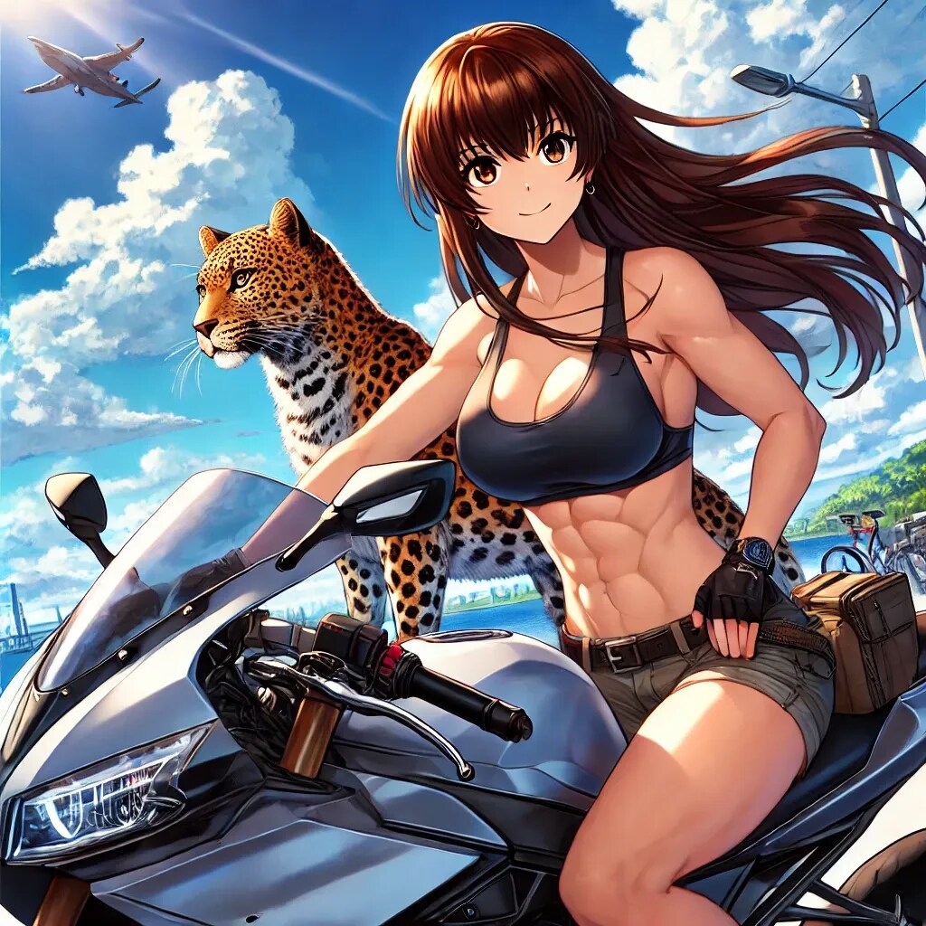 ヒョウとバイクに乗る_Dalle