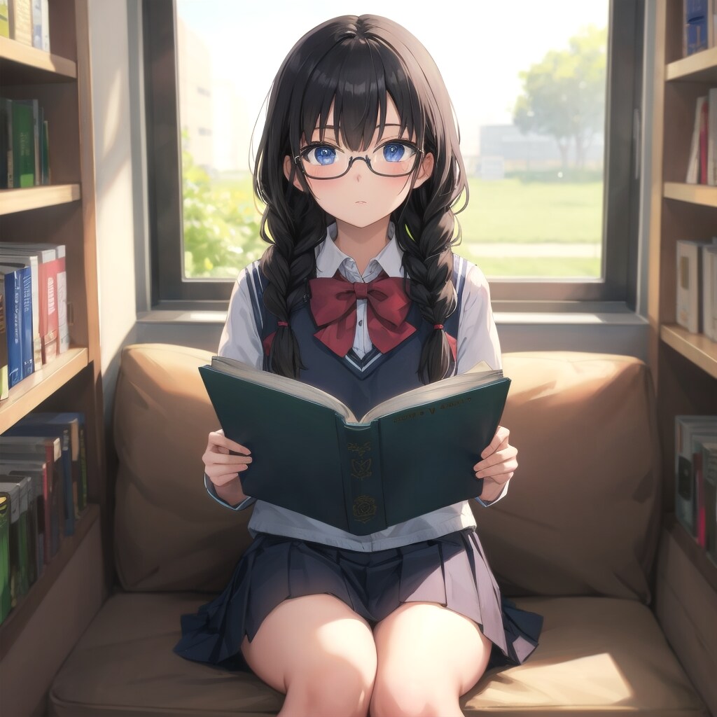 読書する眼鏡三つ編みちゃん