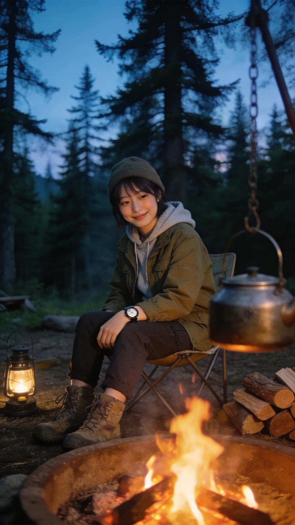 Campfire Preparations at Dusk