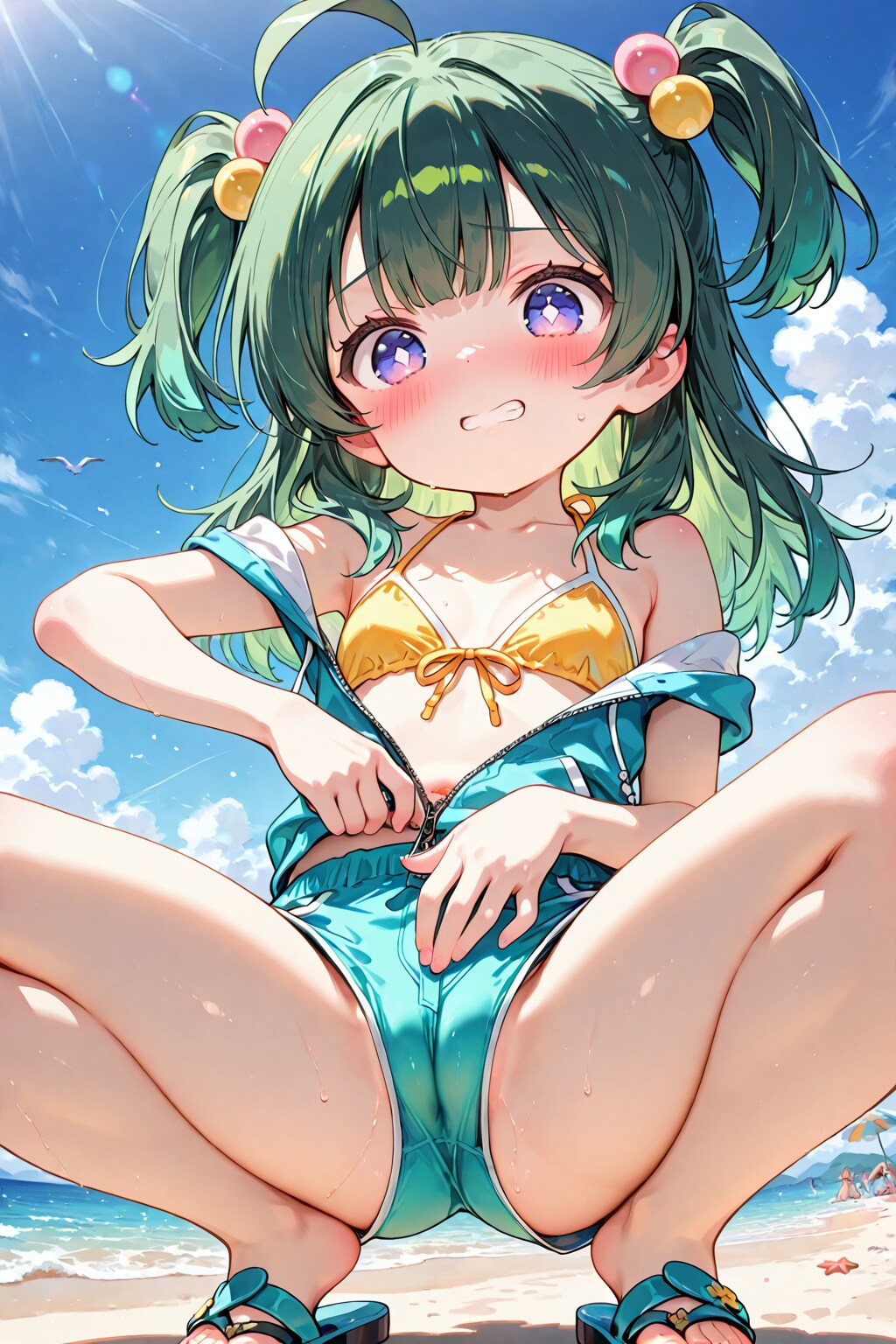ジッパーを下ろします