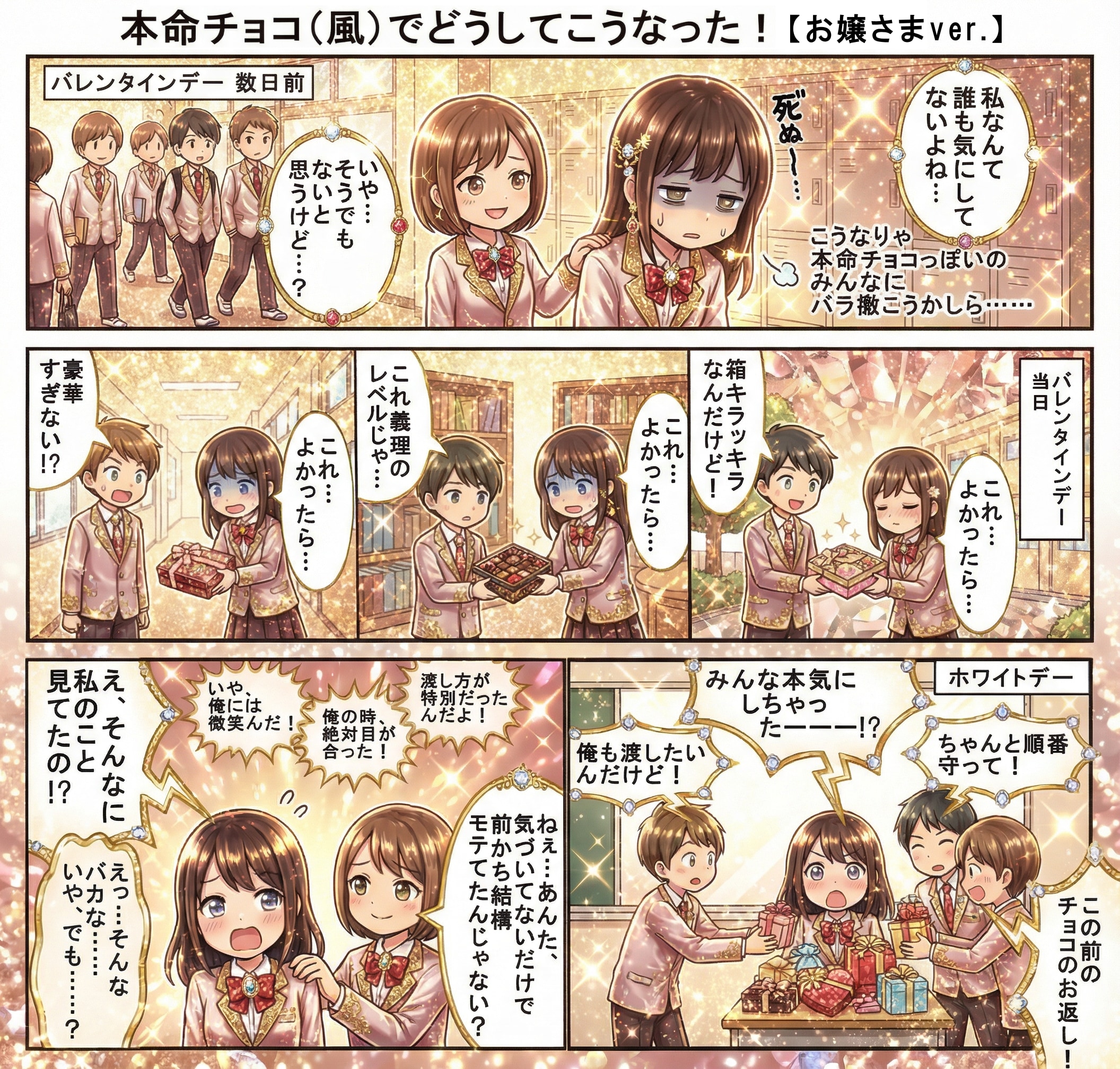 本命チョコ（風）でどうしてこうなった！【お嬢さまver.】（四コマ漫画【たた８】２５の２） | の人気AIイラスト・グラビア