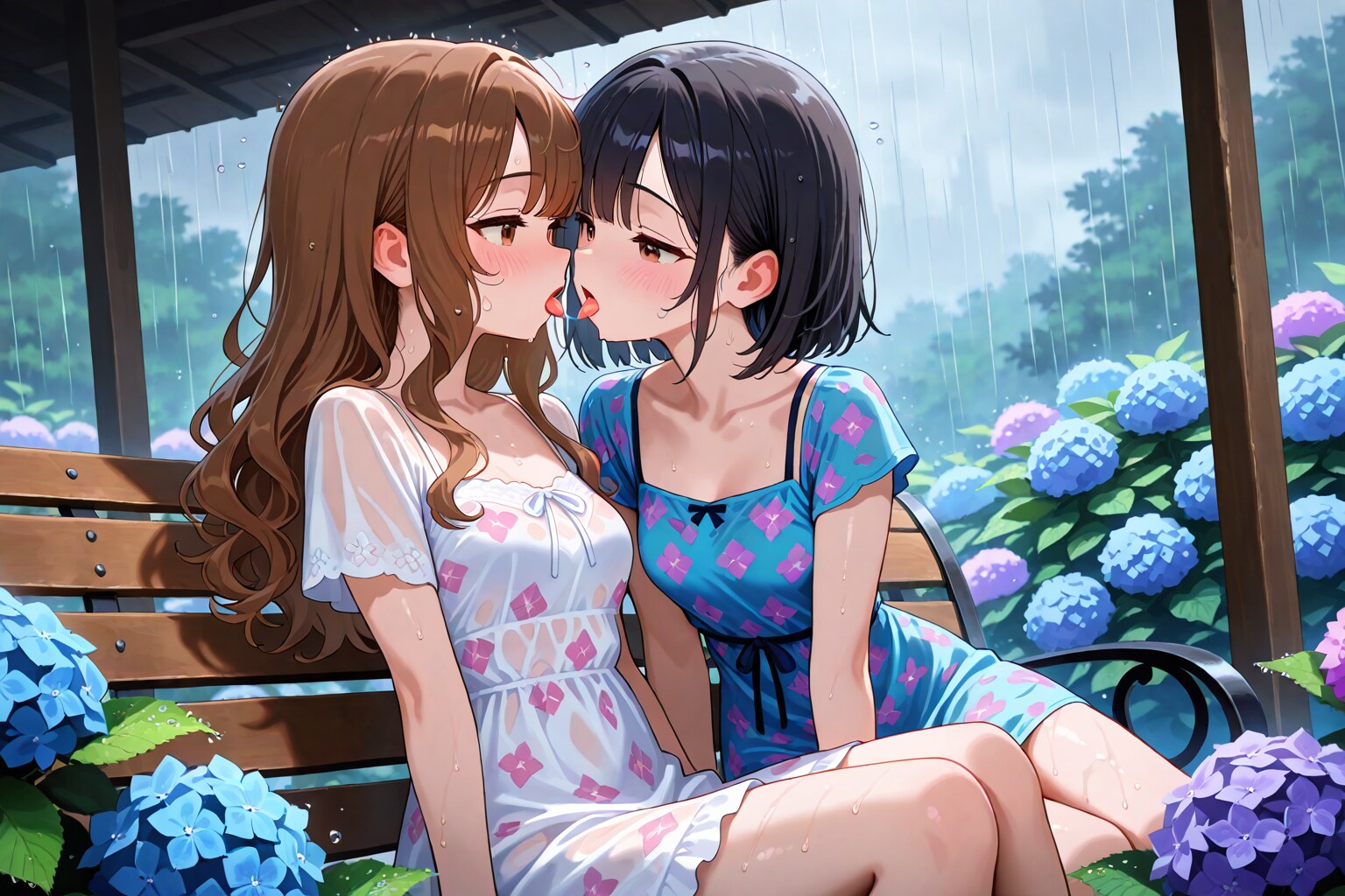 紫陽花に濡れて