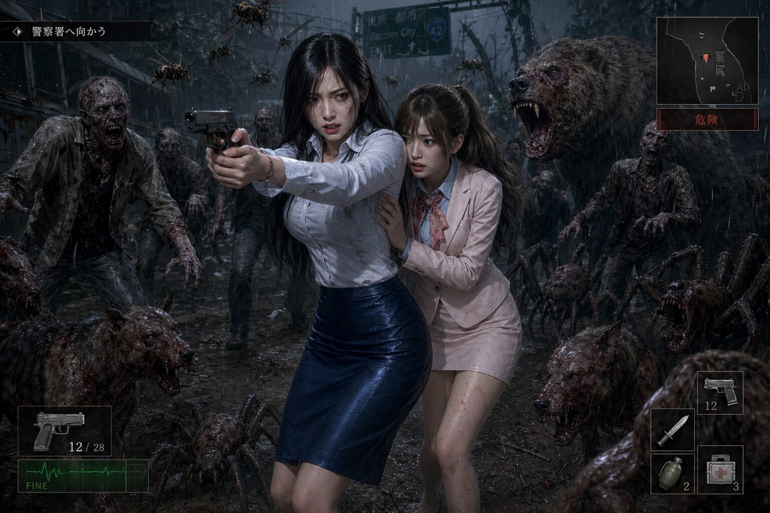 死の街を突き進む女刑事とバスガイド嬢 | の人気AIイラスト・グラビア