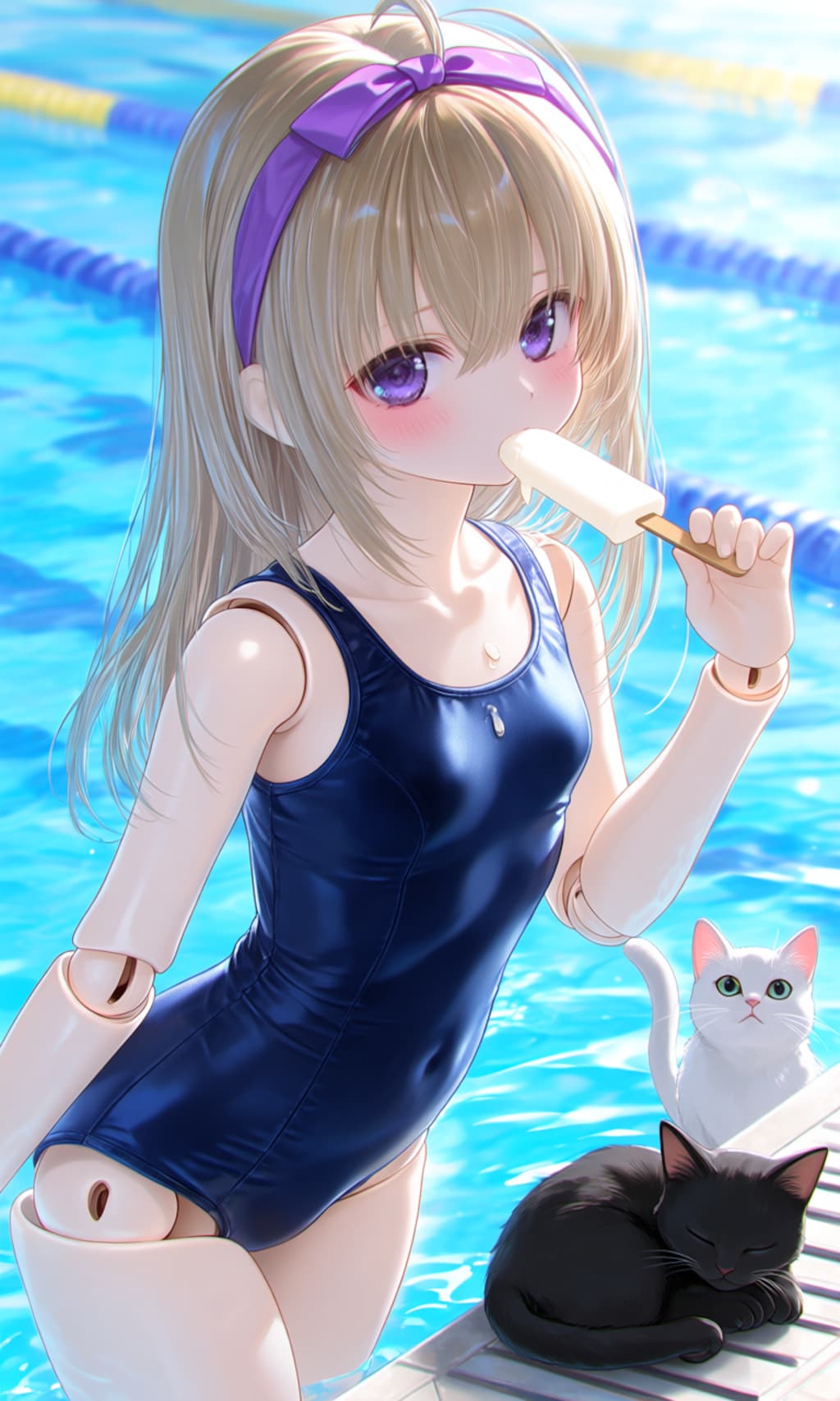 異世界制服少女達　スク水と黒猫🐈‍⬛と白猫　アクリルドールフィギュア