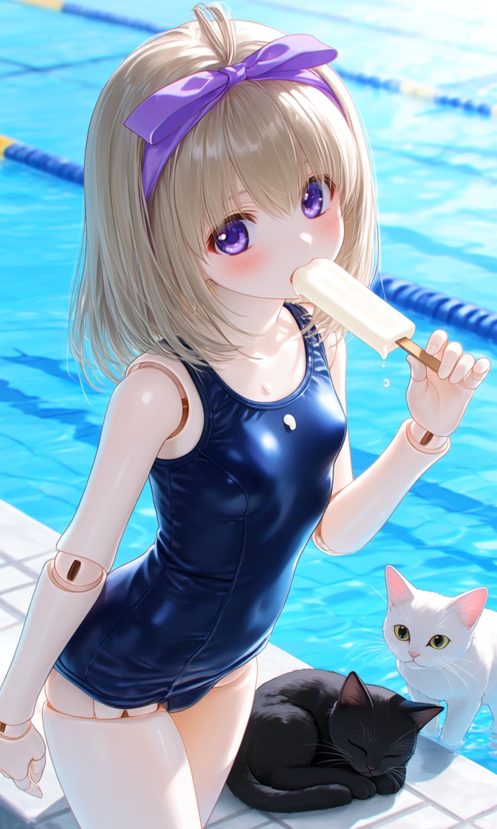 異世界制服少女達　スク水と黒猫🐈‍⬛と白猫　アクリルドールフィギュア