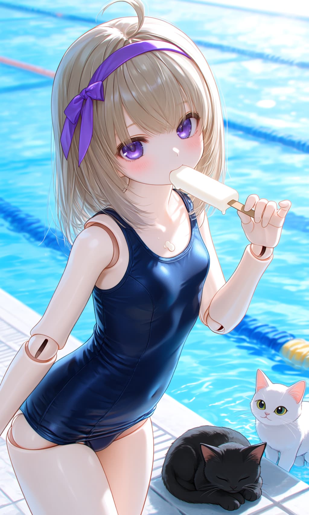 異世界制服少女達　スク水と黒猫🐈‍⬛と白猫　アクリルドールフィギュア