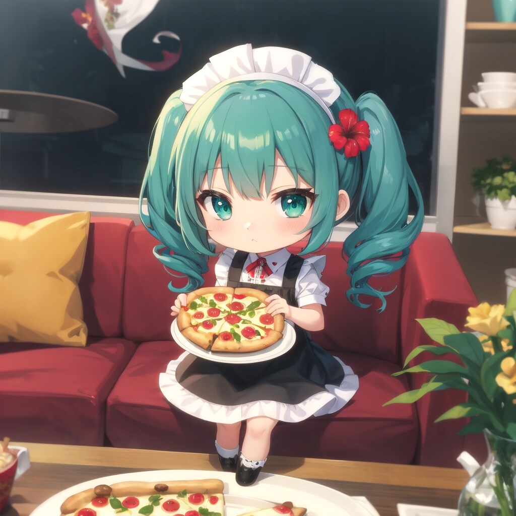 メイドさんのピザ試食