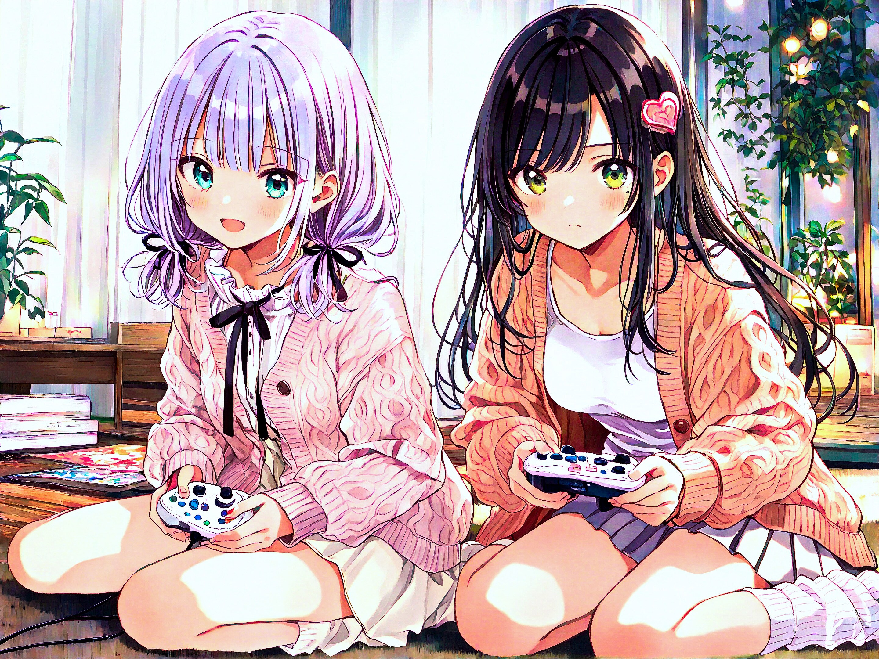 ゲームに熱中する二人