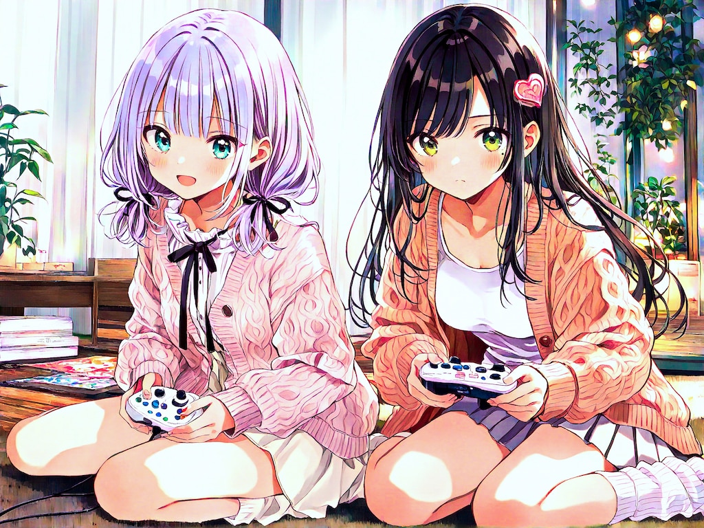 ゲームに熱中する二人