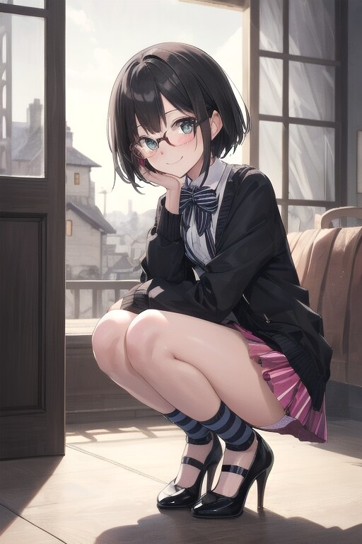 眼鏡女子、しゃがみパンチラ