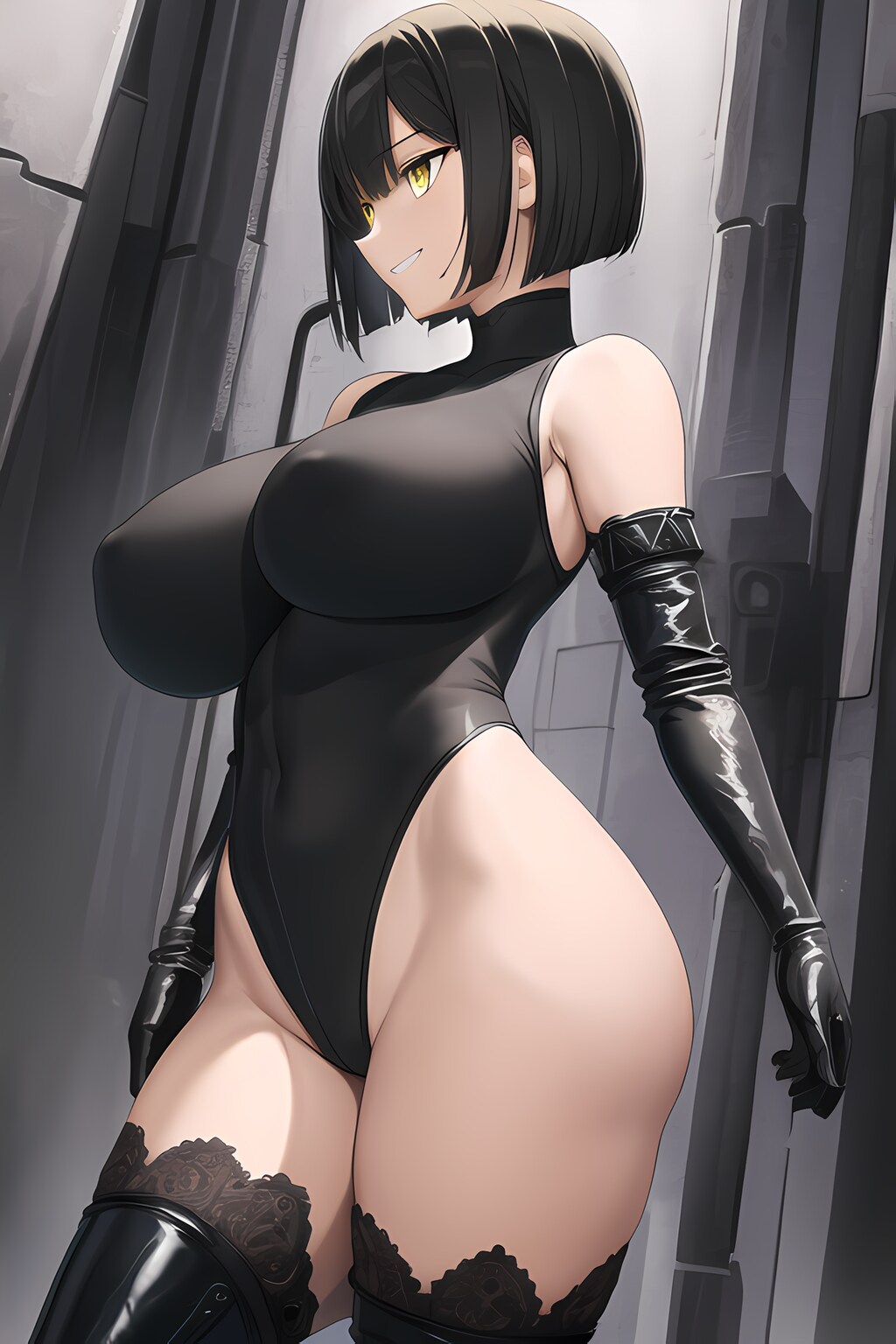 ハイレグレオタード女性集（黒髪ショートボブ編）