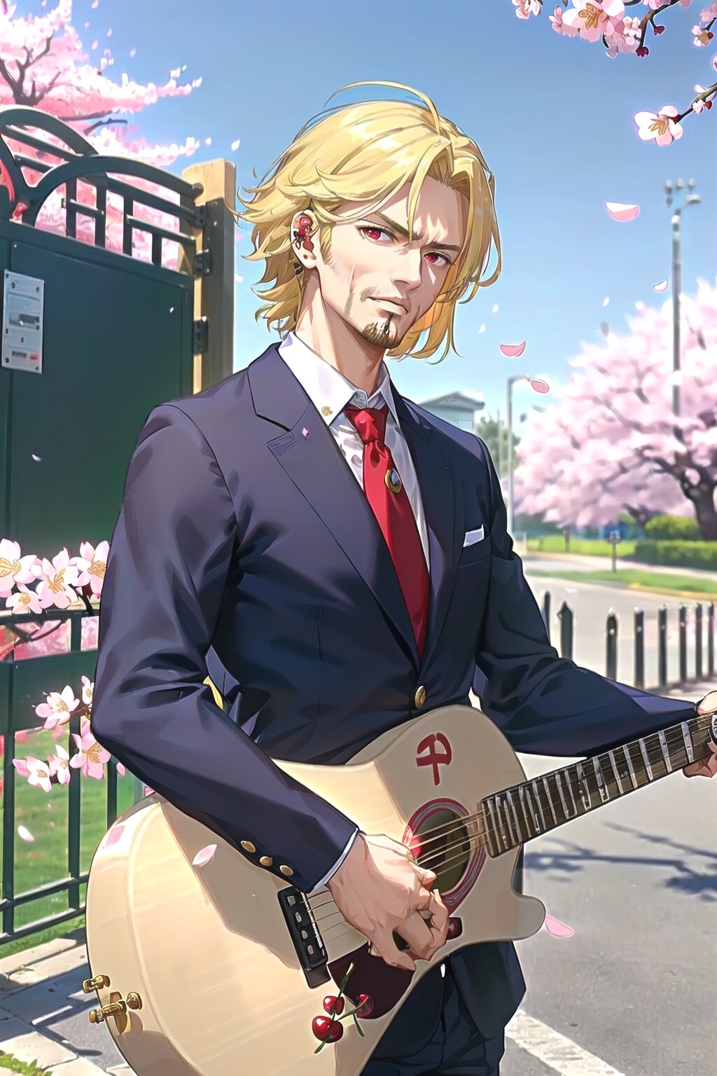 店長と桜とギター