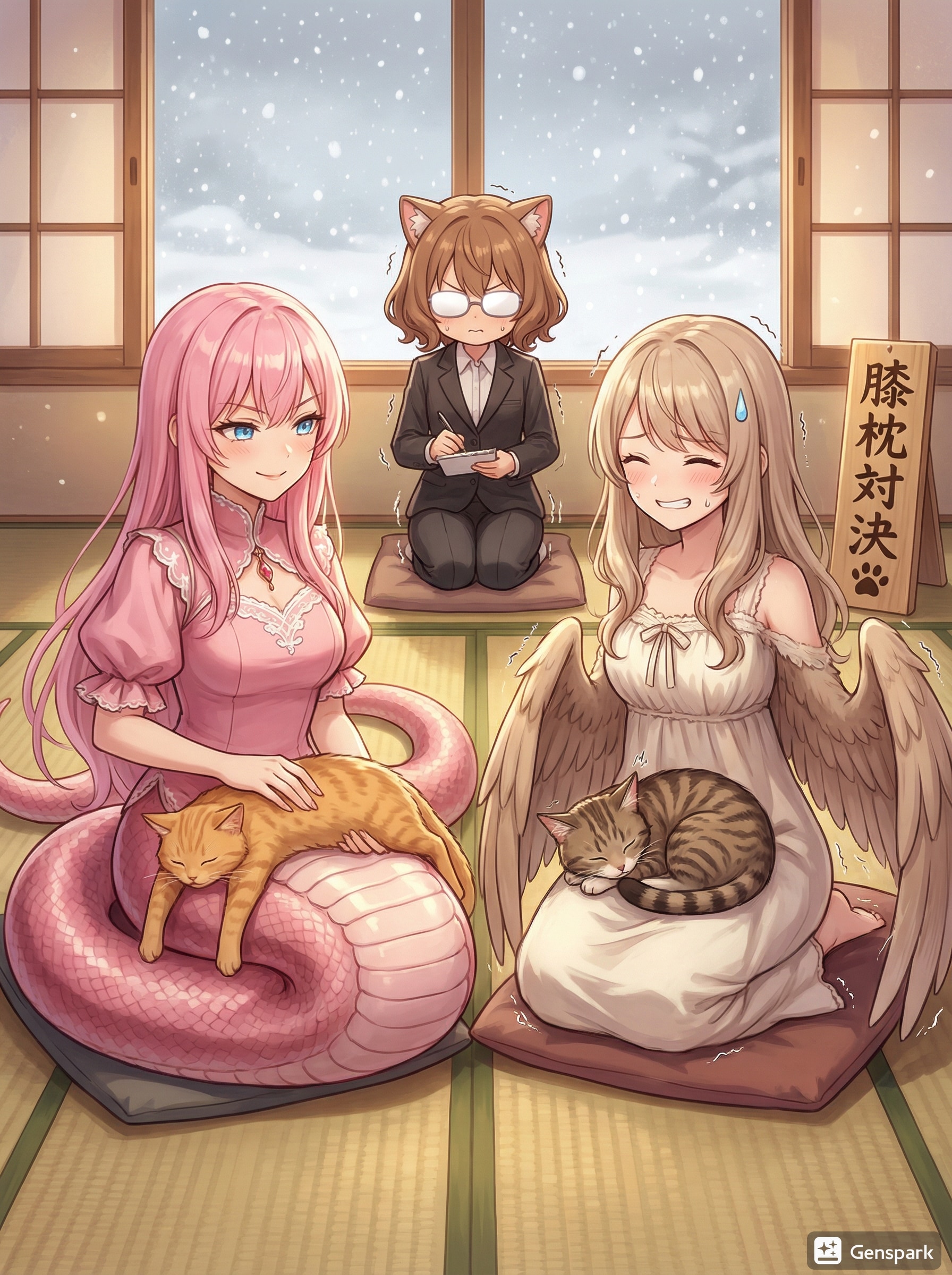 膝枕対決 | の人気AIイラスト・グラビア