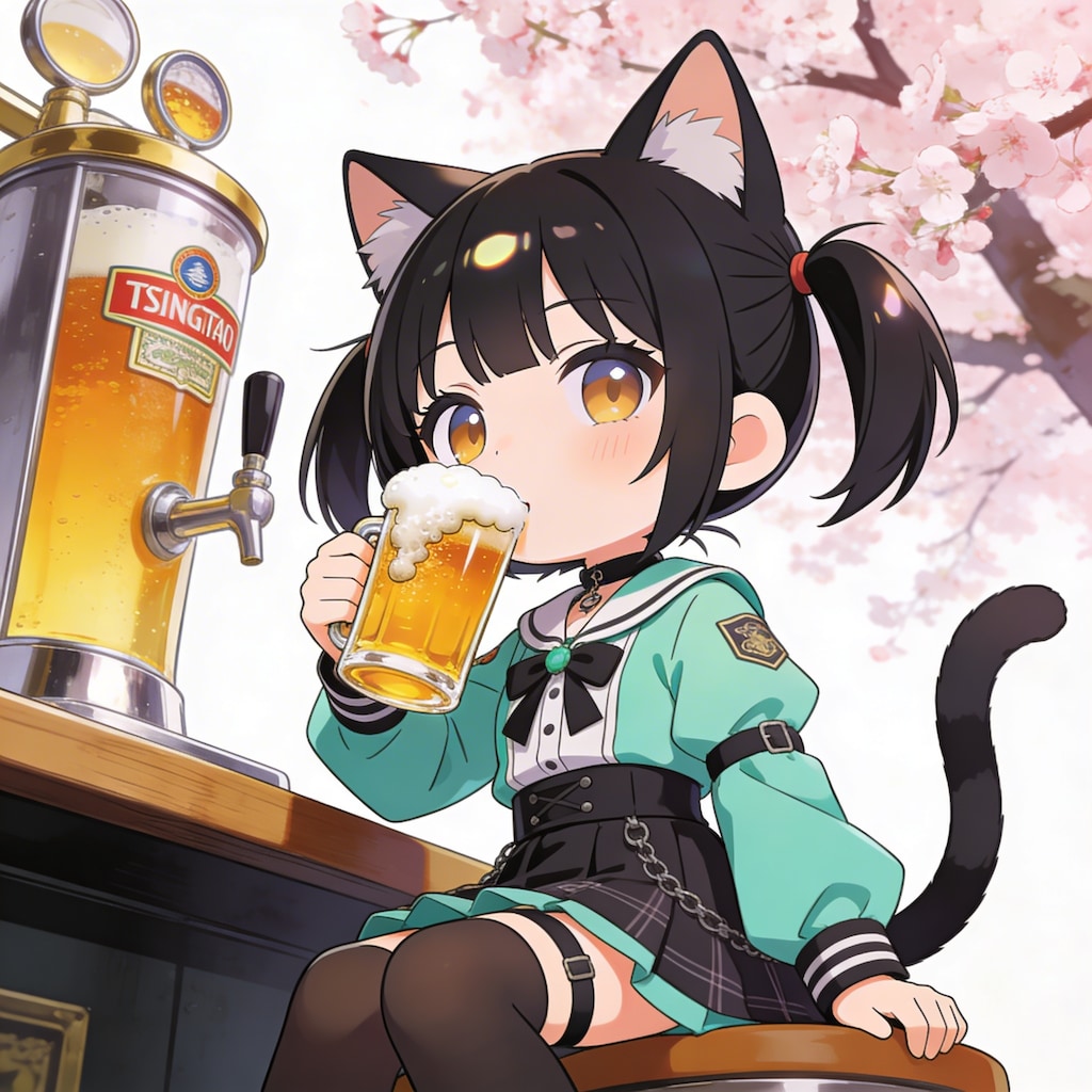 黒ツイにゃん。ビール