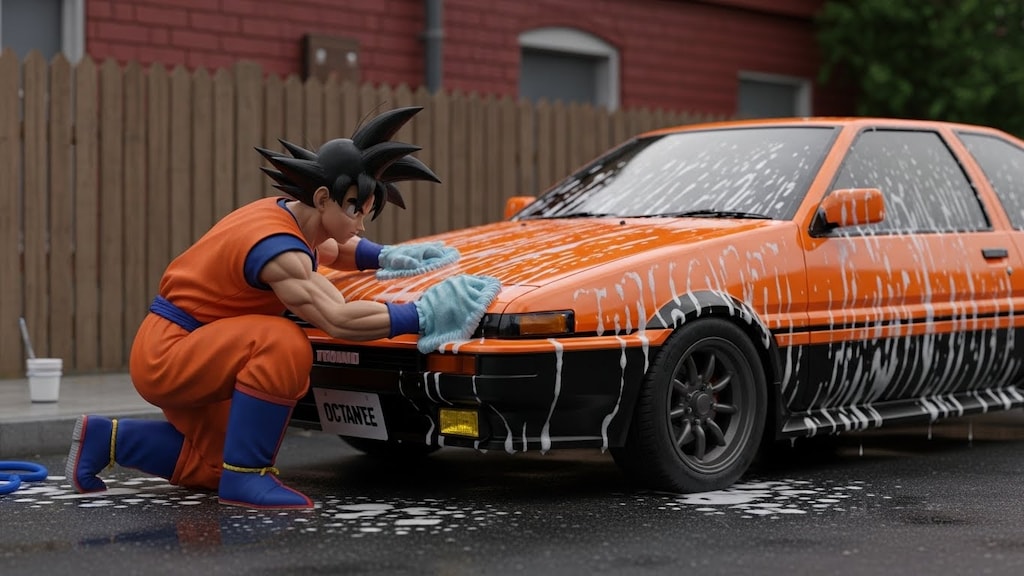 孫悟空がAE86を洗う