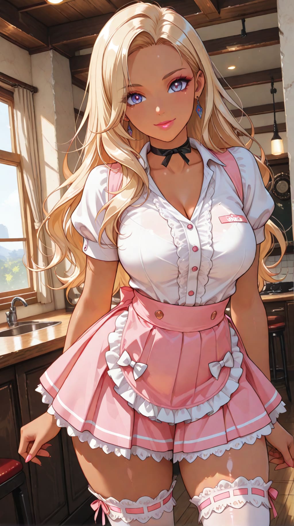 褐色ギャルウェイトレス