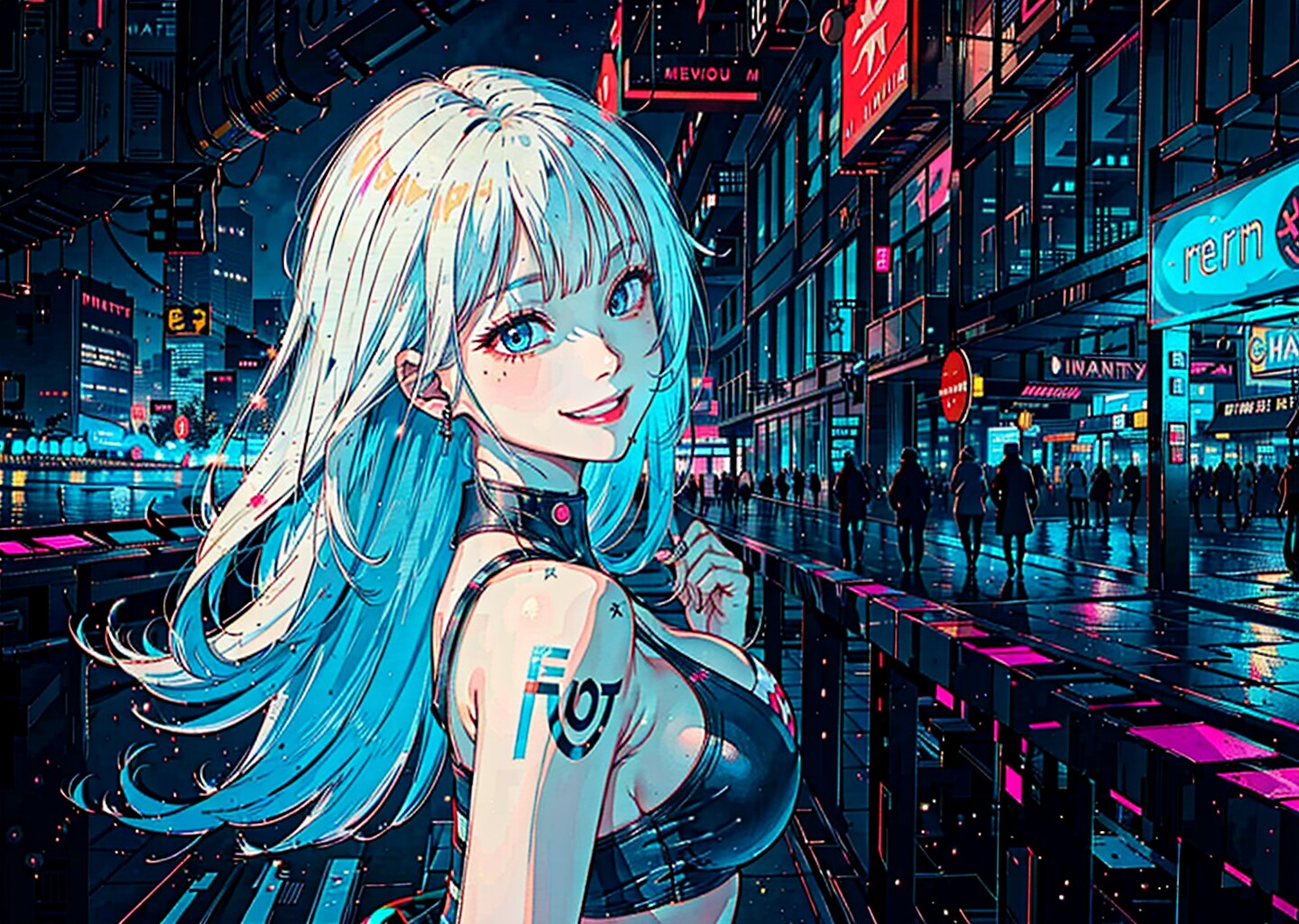 サイバーパンクな街で夜のデート