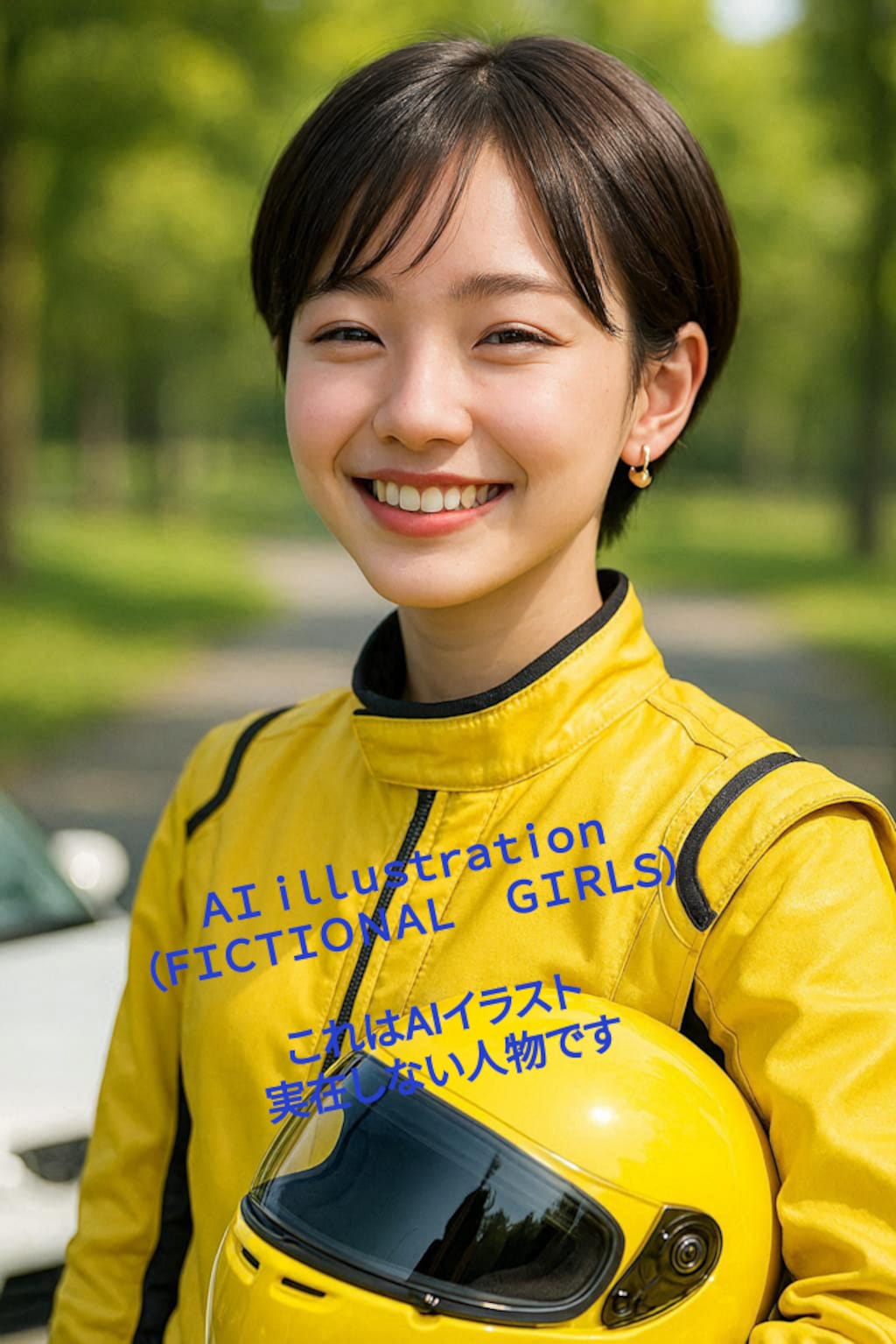 レーサーなコスプレのショートカット美少女