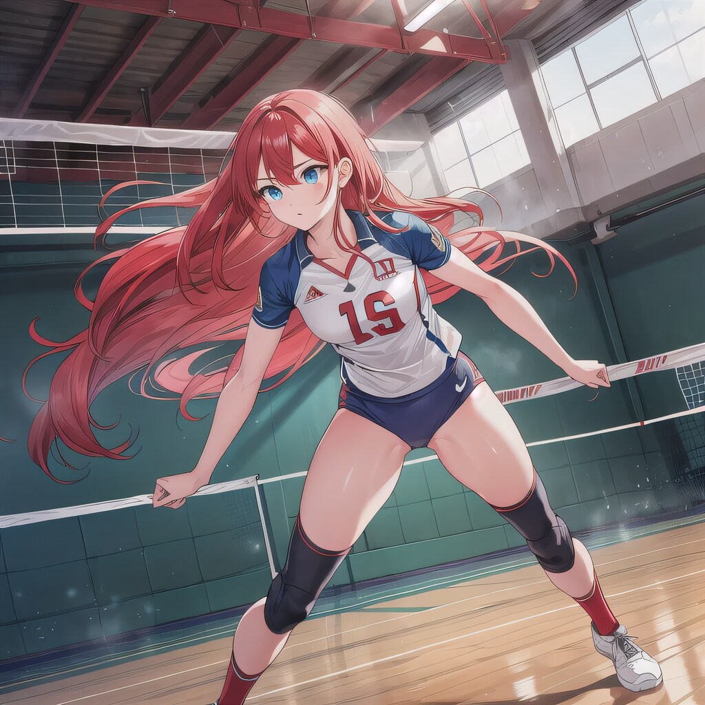 赤髪ロングでユニフォームの少女２