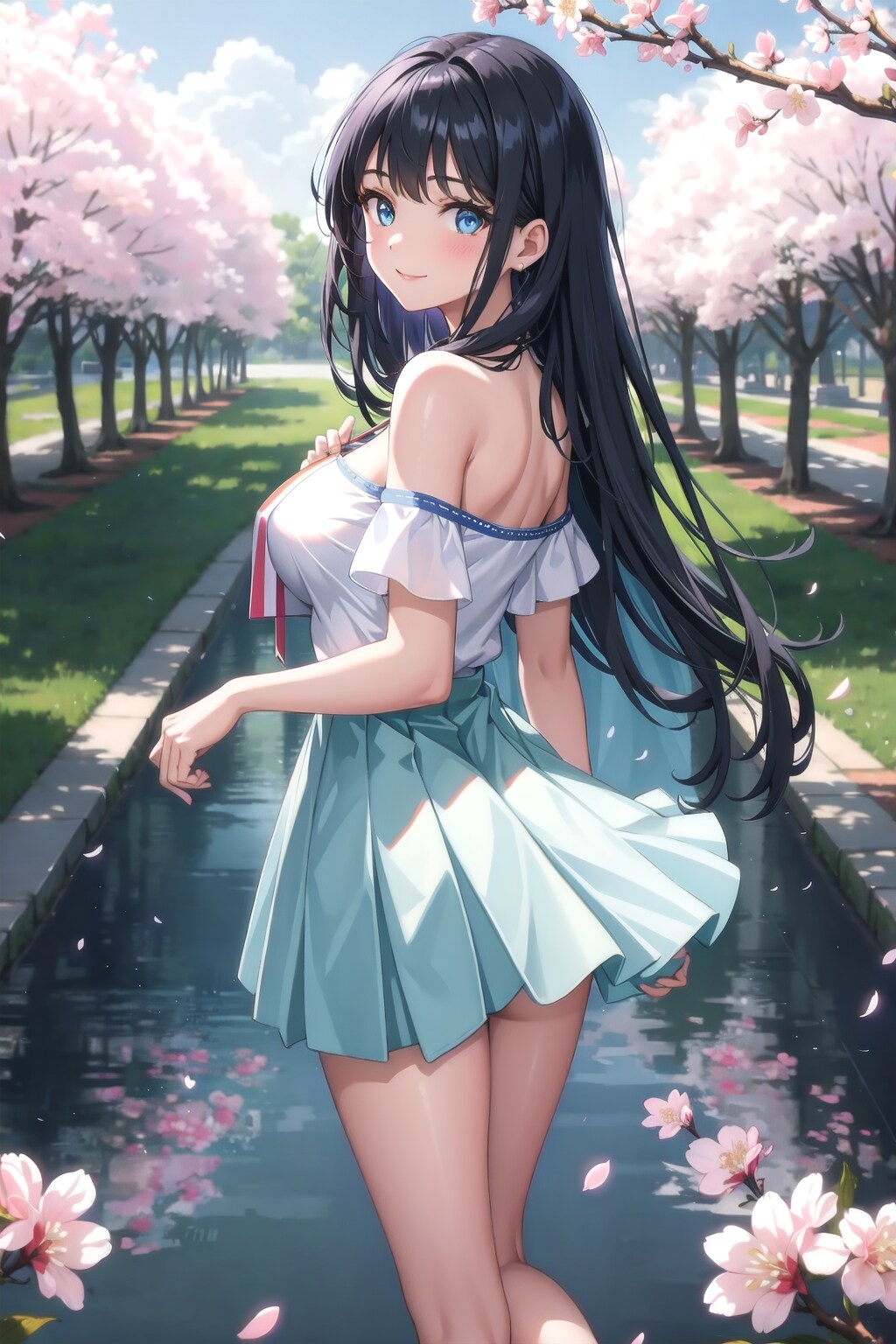 黒髪美少女と、お花見