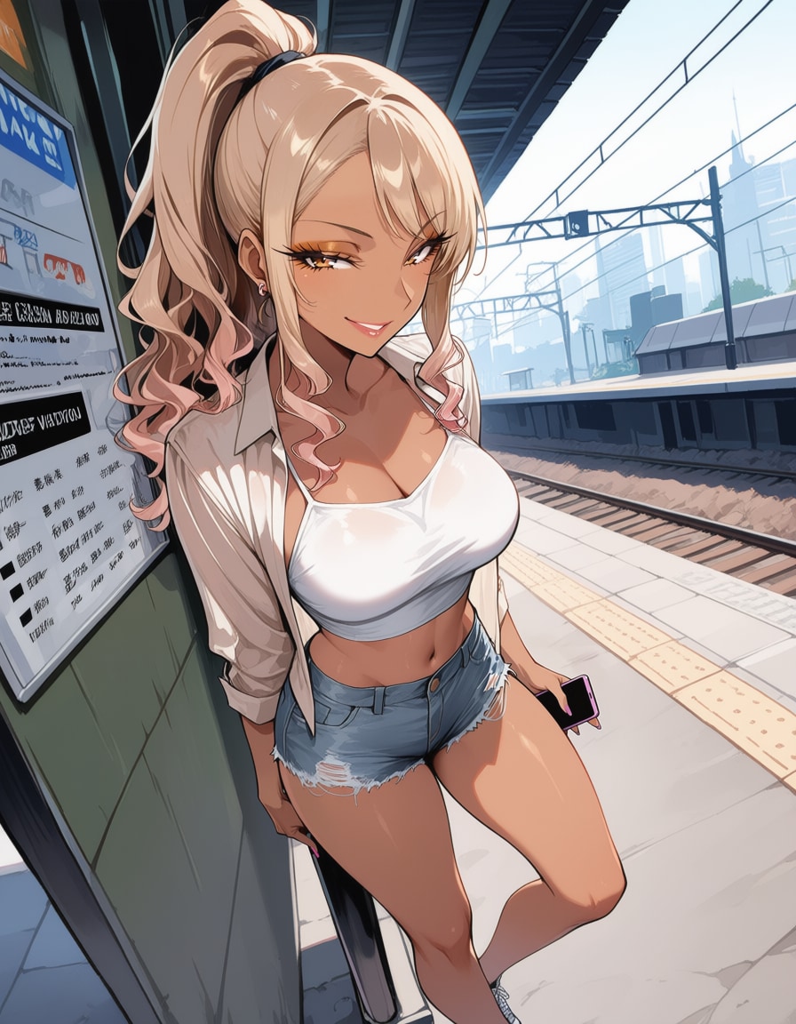 電車待ちのギャル
