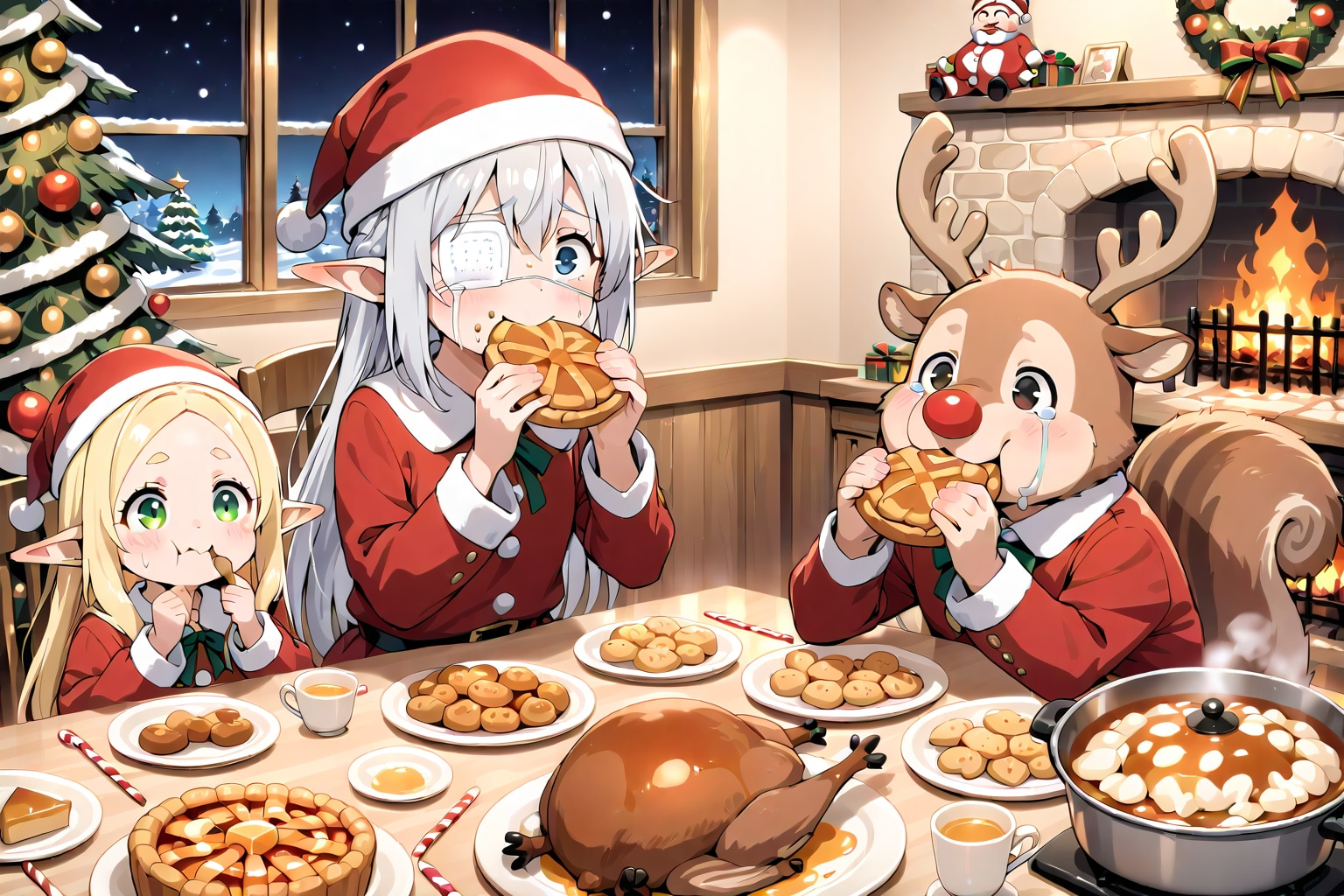 仕事終わりにみんなと食事をするエルフの女の子 | の人気AIイラスト・グラビア