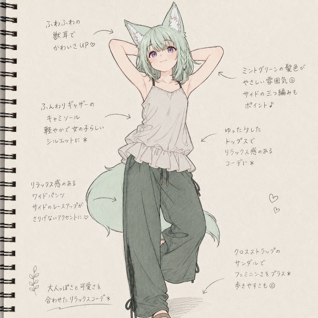 ファッションスケッチ――うちの子パンツルック1