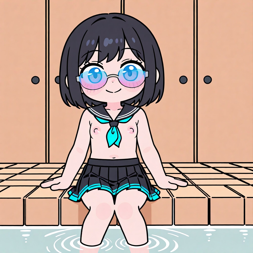 足湯眼鏡女学生
