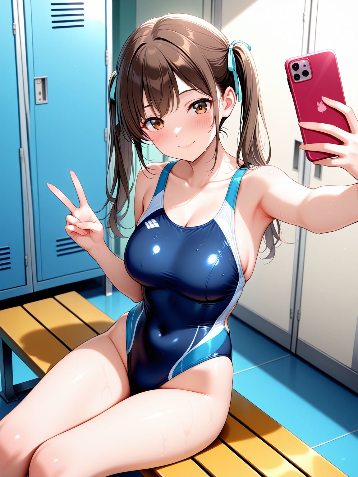 自撮りする競泳水着少女