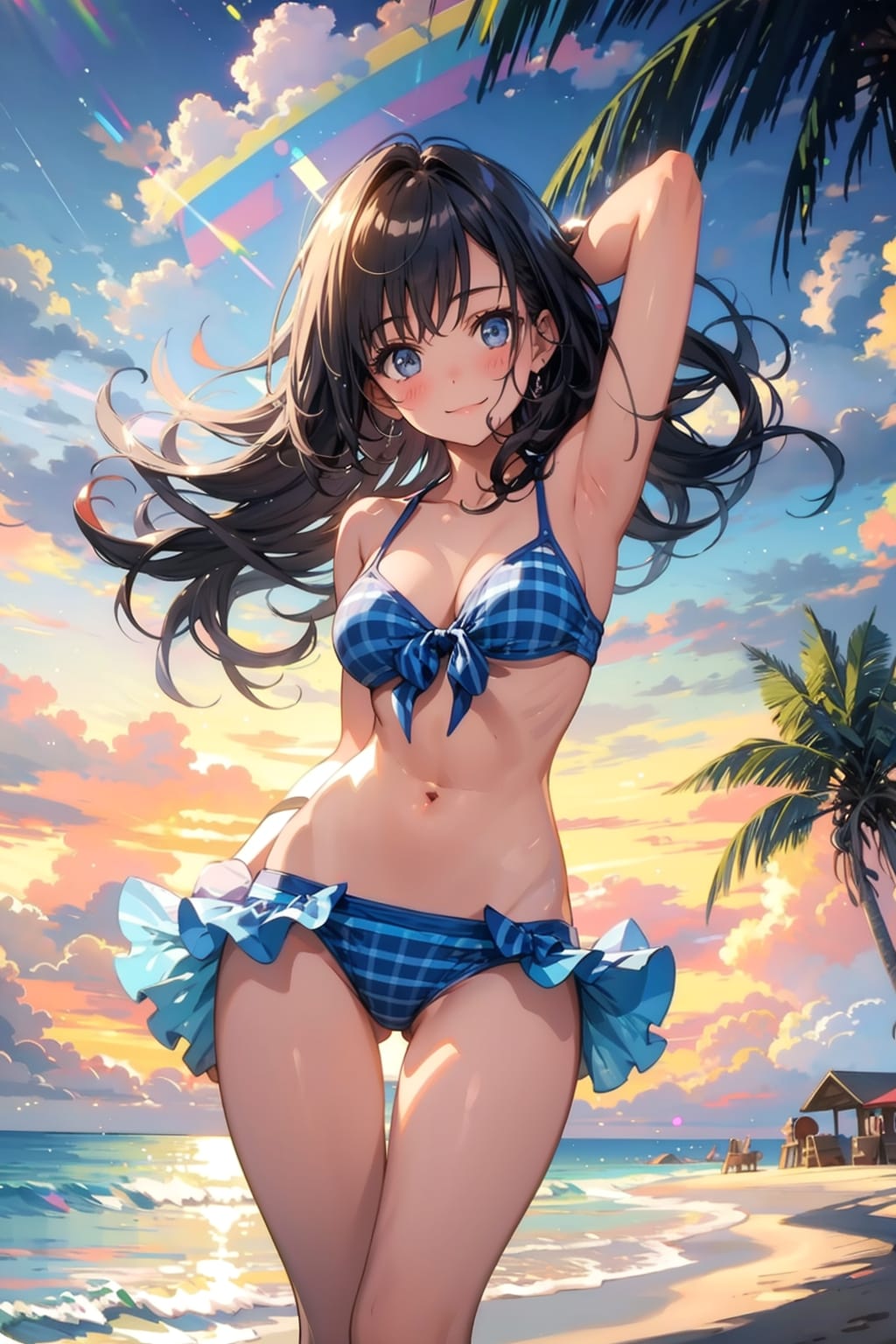 虹と水着と砂浜