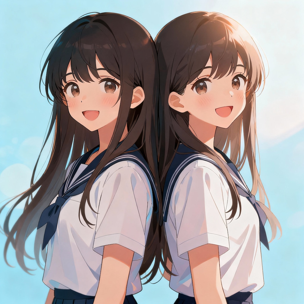 女の子同士で背中合わせ