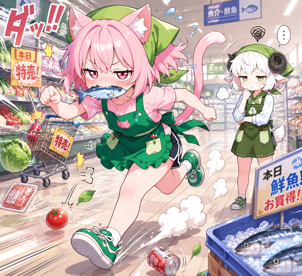 コラァ！！鮮魚売り場の魚を盗るなぁぁぁ～！！！