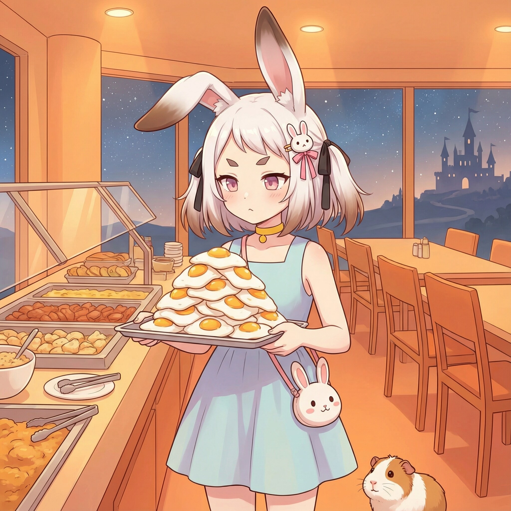 おおすごい！プロンプト通りだ！ってなったタンパク質摂りすぎ系ウサ耳少女と友達のモルモット | の人気AIイラスト・グラビア