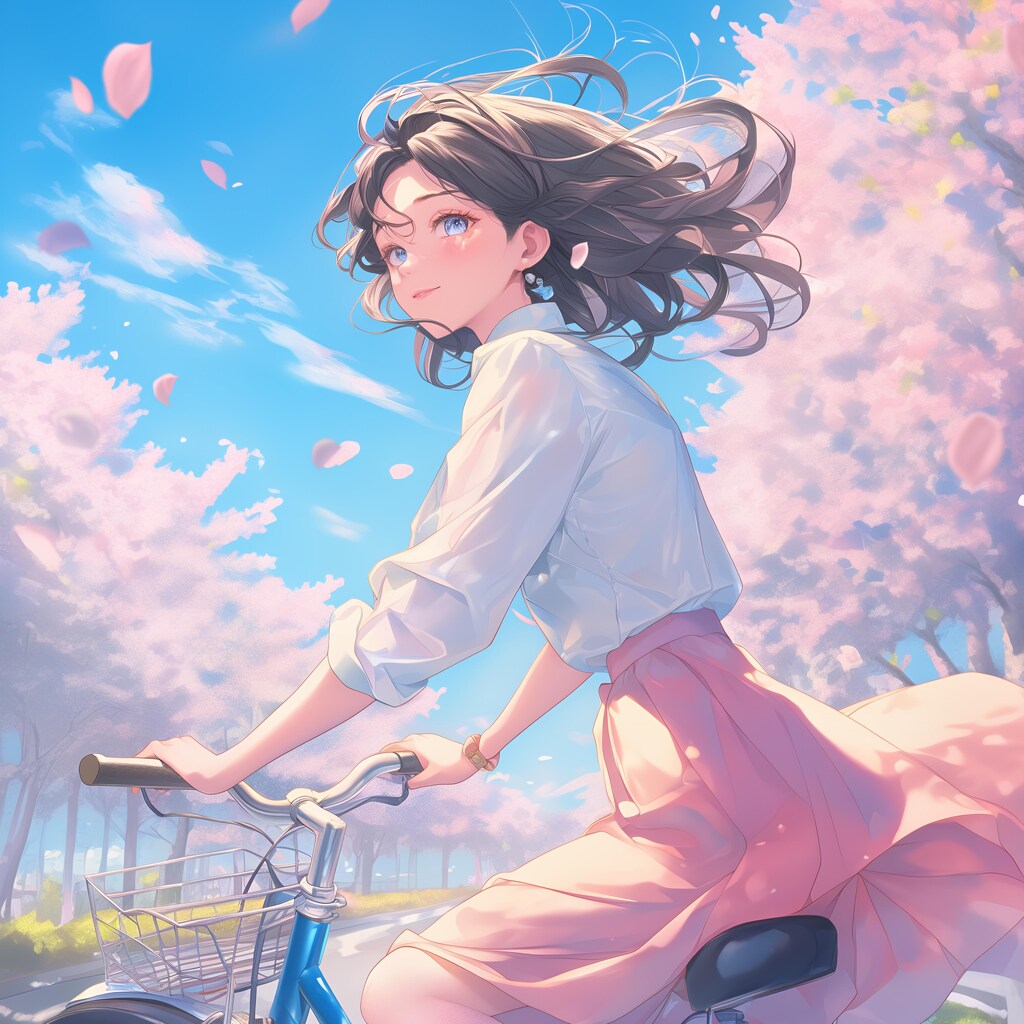 春の自転車美人