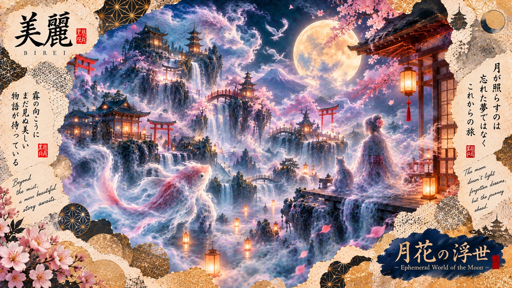 A koi made of mist, swimming through a moonlit dream.  The moon doesn't light forgotten dreams, but | の人気AIイラスト・グラビア