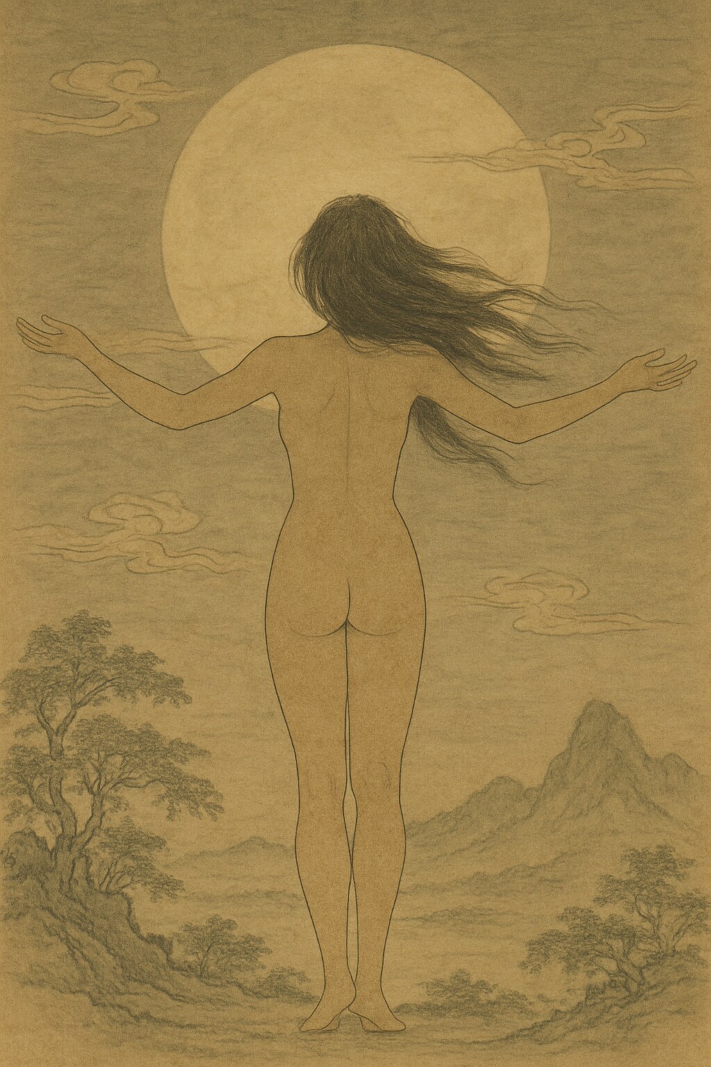 月下女人図（背面・正面）