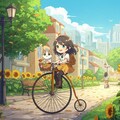 ヒマワリのある風景42・自転車と猫と女の子 4枚目