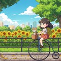 ヒマワリのある風景42・自転車と猫と女の子 2枚目